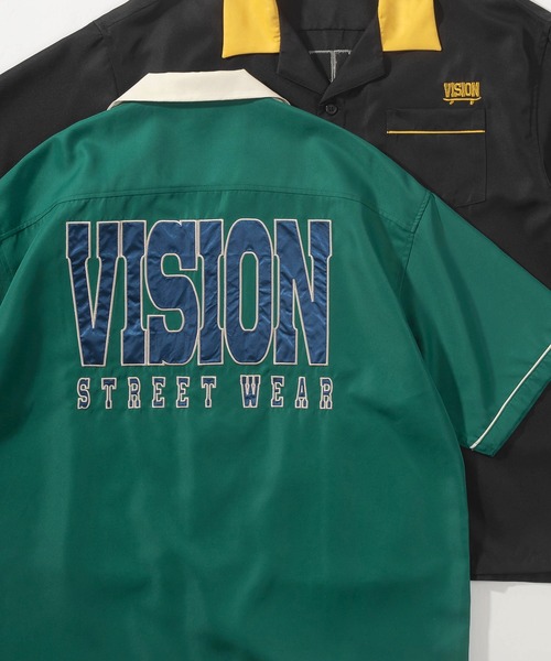 VISION STREET WEAR（ヴィジョンストリートウェア）の「【VISION STREET  WEAR/ヴィジョンストリートウェア】ビッグシルエット ブランドネーム刺繍ワッペン ボーリングシャツ/オープンカラーシャツ（シャツ/ブラウス・メンズ・ブラック/グリーン/アイボリー/マスタード・M/L/XL）」の3枚目の写真