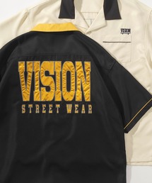 【VISION STREET WEAR/ヴィジョンストリートウェア】ビッグシルエット ブランドネーム刺繍ワッペン ボーリングシャツ/オープンカラーシャツ