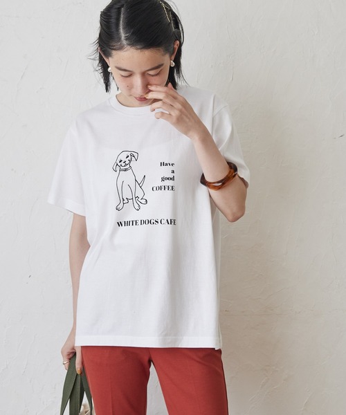 AMERICAN HOLIC(アメリカンホリック)の「DOGS ART IMAGINATALY CAFE(Tシャツ/カットソー・レディース・ホワイト・M/L)」の1枚目の写真