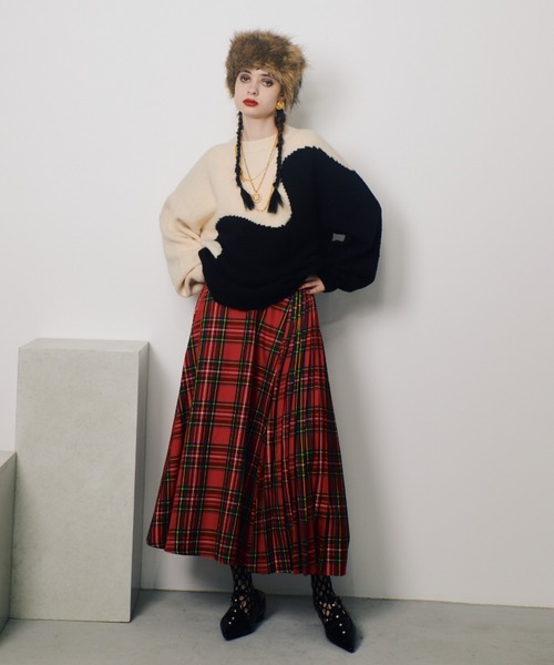 manana suerte(マニャーナスエルテ)の「アシンメトリーチェックプリーツスカート(スカート・レディース・ブラック/イエロー/グリーン/ライトグリーン/ネイビー/レッド/マルチ/チャコールグレー・FREE/M/L)」の20枚目の写真