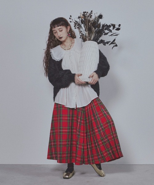 アシンメトリーチェックプリーツスカート（スカート）｜manana suerte