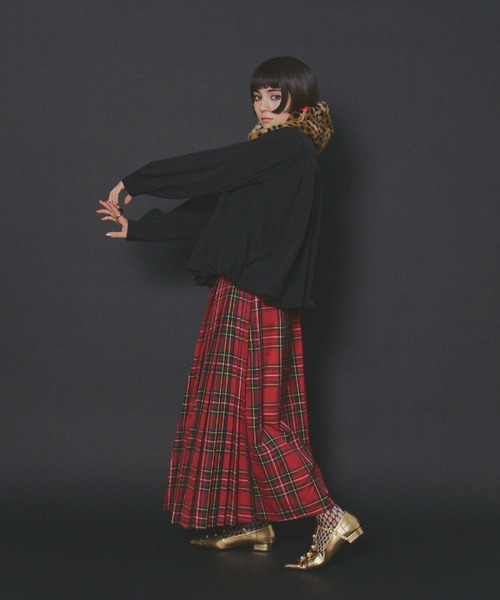 rokh チェック プリーツ アシンメトリー スカート ブラウン ロク アシンメトリーヘムチェックスカート/le.coeur blanc(ルクール