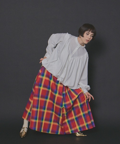 アシンメトリーチェックプリーツスカート（スカート）｜manana suerte