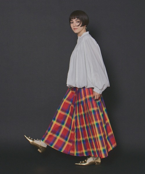 manana suerte(マニャーナスエルテ)の「アシンメトリーチェックプリーツスカート(スカート・レディース・ブラック/イエロー/グリーン/ライトグリーン/ネイビー/レッド/マルチ/チャコールグレー・FREE/M/L)」の11枚目の写真