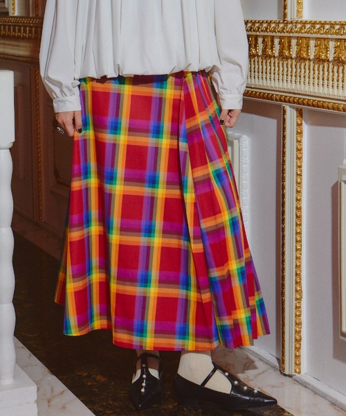 manana suerte(マニャーナスエルテ)の「アシンメトリーチェックプリーツスカート(スカート・レディース・ブラック/イエロー/グリーン/ライトグリーン/ネイビー/レッド/マルチ/チャコールグレー・FREE/M/L)」の18枚目の写真