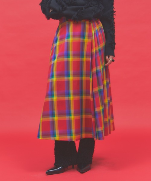 アシンメトリーチェックプリーツスカート（スカート）｜manana suerte