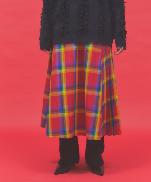 アシンメトリーチェックプリーツスカート（スカート）｜manana suerte