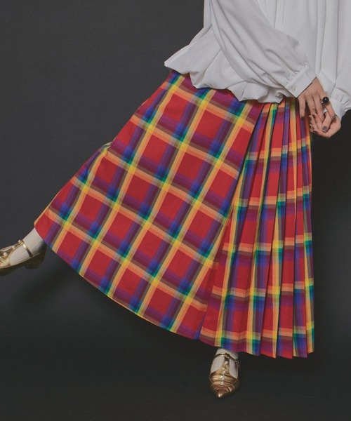 アシンメトリーチェックプリーツスカート（スカート）｜manana suerte