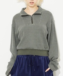 X-girl | PIGMENT DYED WAFFLE HALF ZIP TOP(Tシャツ/カットソー)