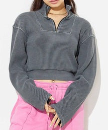 X-girl | PIGMENT DYED WAFFLE HALF ZIP TOP(Tシャツ/カットソー)