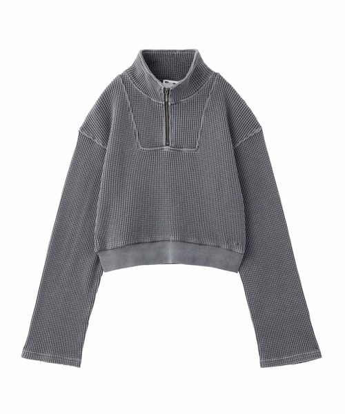 X-girl（エックスガール）の「PIGMENT DYED WAFFLE HALF ZIP TOP（Tシャツ/カットソー・レディース・オリーブ/イエロー/チャコール・S/M）」の22枚目の写真