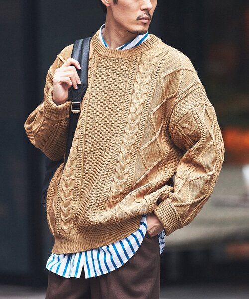 EDIFICE(エディフィス)の「スポンディッシュ リラックス ケーブル ニット プルオーバー(ニット/セーター・メンズ・チャコールグレー/ブラック/ベージュ/ネイビー/レッド/カーキ/イエロー/グリーン/アイボリー・SMALL/MEDIUM/LARGE)」の4枚目の写真