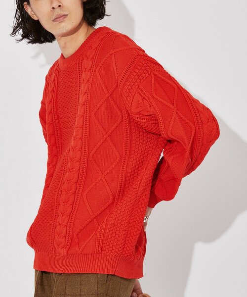 EDIFICE(エディフィス)の「スポンディッシュ リラックス ケーブル ニット プルオーバー(ニット/セーター・メンズ・チャコールグレー/ブラック/ベージュ/ネイビー/レッド/カーキ/イエロー/グリーン/アイボリー・SMALL/MEDIUM/LARGE)」の9枚目の写真