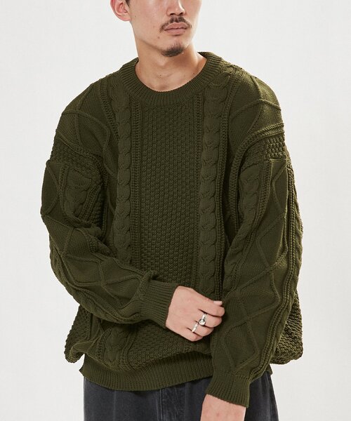 EDIFICE(エディフィス)の「スポンディッシュ リラックス ケーブル ニット プルオーバー(ニット/セーター・メンズ・チャコールグレー/ブラック/ベージュ/ネイビー/レッド/カーキ/イエロー/グリーン/アイボリー・SMALL/MEDIUM/LARGE)」の5枚目の写真