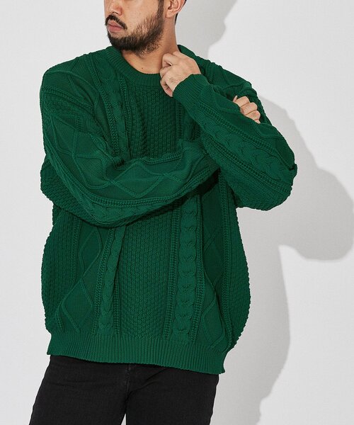 EDIFICE(エディフィス)の「スポンディッシュ リラックス ケーブル ニット プルオーバー(ニット/セーター・メンズ・チャコールグレー/ブラック/ベージュ/ネイビー/レッド/カーキ/イエロー/グリーン/アイボリー・SMALL/MEDIUM/LARGE)」の6枚目の写真