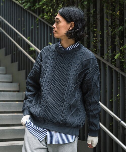 EDIFICE(エディフィス)の「スポンディッシュ リラックス ケーブル ニット プルオーバー(ニット/セーター・メンズ・チャコールグレー/ブラック/ベージュ/ネイビー/レッド/カーキ/イエロー/グリーン/アイボリー・SMALL/MEDIUM/LARGE)」の11枚目の写真