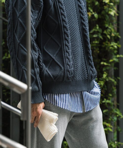 EDIFICE(エディフィス)の「スポンディッシュ リラックス ケーブル ニット プルオーバー(ニット/セーター・メンズ・チャコールグレー/ブラック/ベージュ/ネイビー/レッド/カーキ/イエロー/グリーン/アイボリー・SMALL/MEDIUM/LARGE)」の12枚目の写真