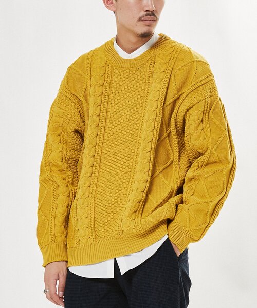 EDIFICE(エディフィス)の「スポンディッシュ リラックス ケーブル ニット プルオーバー(ニット/セーター・メンズ・チャコールグレー/ブラック/ベージュ/ネイビー/レッド/カーキ/イエロー/グリーン/アイボリー・SMALL/MEDIUM/LARGE)」の21枚目の写真