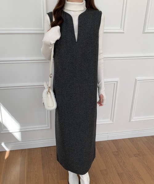 ECLIN（エクラン）の「バックスリットスキッパーロングジャンパースカート（ジャンパースカート・レディース・ブラック/ブラウン/グレー・S/M）」の8枚目の写真