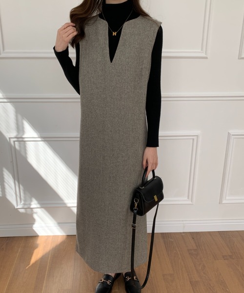 ECLIN（エクラン）の「バックスリットスキッパーロングジャンパースカート（ジャンパースカート・レディース・ブラック/ブラウン/グレー・S/M）」の13枚目の写真