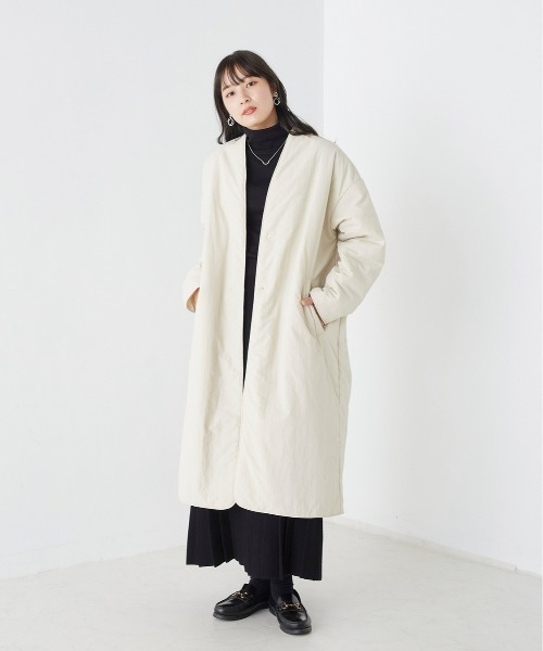 OMNES（オムネス）の「撥水加工ステッチレスノーカラーロングコート