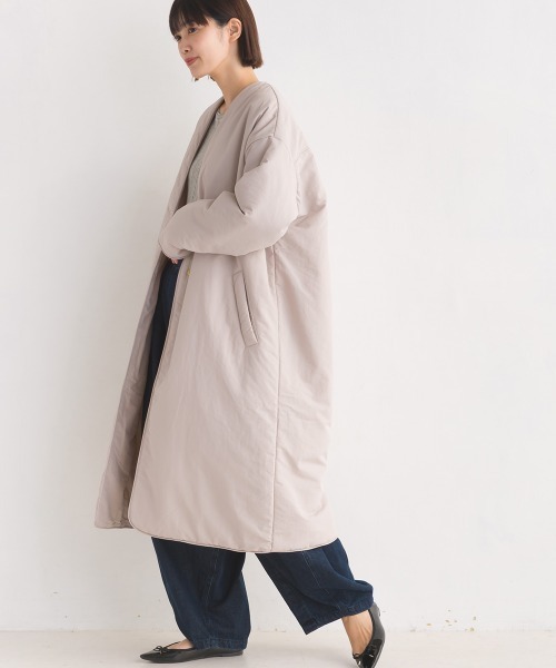 OMNES（オムネス）の「撥水加工ステッチレスノーカラーロングコート