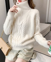 Grandeir（グランディール）の「ハーフジップケーブルニットトップス（ニット/セーター）」