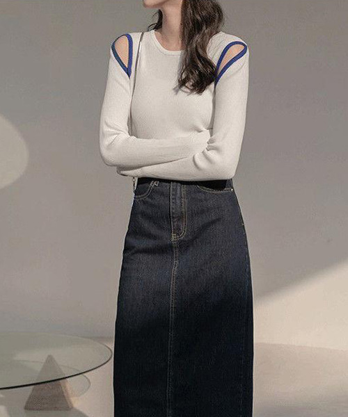 c.u.l(シーユーエル)の「配色デザイン リブカットソー culw374(Tシャツ/カットソー・レディース・グリーン/ホワイト/ブラック・FREE)」の8枚目の写真