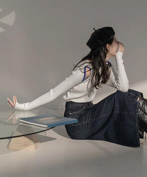 c.u.l(シーユーエル)の「配色デザイン リブカットソー culw374(Tシャツ/カットソー・レディース・グリーン/ホワイト/ブラック・FREE)」の6枚目の写真