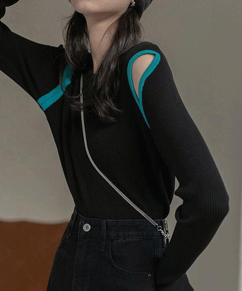 c.u.l(シーユーエル)の「配色デザイン リブカットソー culw374(Tシャツ/カットソー・レディース・グリーン/ホワイト/ブラック・FREE)」の12枚目の写真