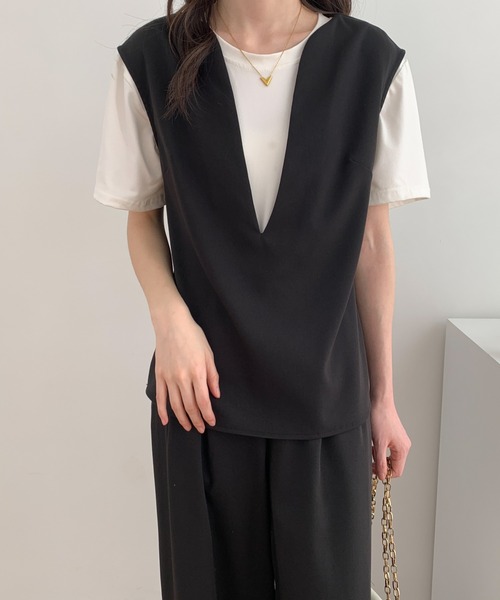 ABITOKYO（アビトーキョー）の「スキッパネックノースリーブブラウス＆ウエストタックセミワイドパンツセットアップ（セットアップ・レディース・ブラック/ベージュ/カーキ/モカ/チャコールグレー/ネイビー/グレイッシュベージュ・S/M）」の15枚目の写真