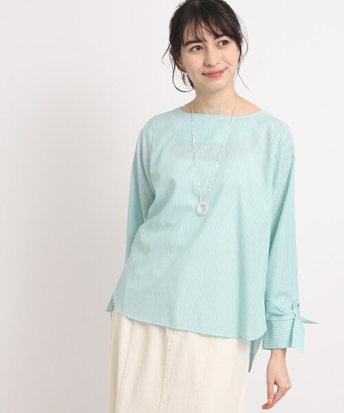 DRESKIP（ドレスキップ）の「◆【ワンポイントリボンで女性らしく】先染め袖リボン9分袖ブラウス（シャツ/ブラウス・レディース・グリーン系その他4/ホワイト系4/ネイビー系2/ピンク系/ピンク系7/オフホワイト・02/04/03）」の17枚目の写真