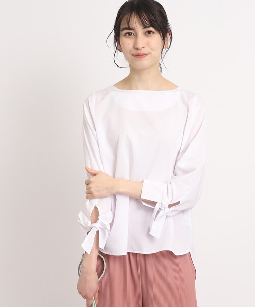 DRESKIP（ドレスキップ）の「◆【ワンポイントリボンで女性らしく】先染め袖リボン9分袖ブラウス（シャツ/ブラウス・レディース・グリーン系その他4/ホワイト系4/ネイビー系2/ピンク系/ピンク系7/オフホワイト・02/04/03）」の13枚目の写真