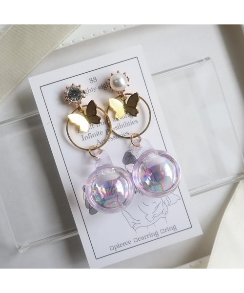 tone(トーン)の「【88eighty-eight】バタフライちゅるんバブルボールピアス(MA)(ピアス(両耳用)・レディース・パープル/クリア・FREE)」の7枚目の写真