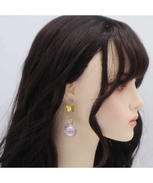 tone(トーン)の「【88eighty-eight】バタフライちゅるんバブルボールピアス(MA)(ピアス(両耳用)・レディース・パープル/クリア・FREE)」の4枚目の写真