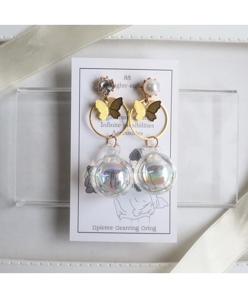 tone(トーン)の「【88eighty-eight】バタフライちゅるんバブルボールピアス(MA)(ピアス(両耳用)・レディース・パープル/クリア・FREE)」の6枚目の写真