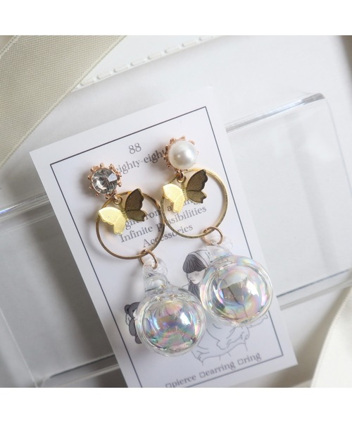 tone(トーン)の「【88eighty-eight】バタフライちゅるんバブルボールピアス(MA)(ピアス(両耳用)・レディース・パープル/クリア・FREE)」の8枚目の写真