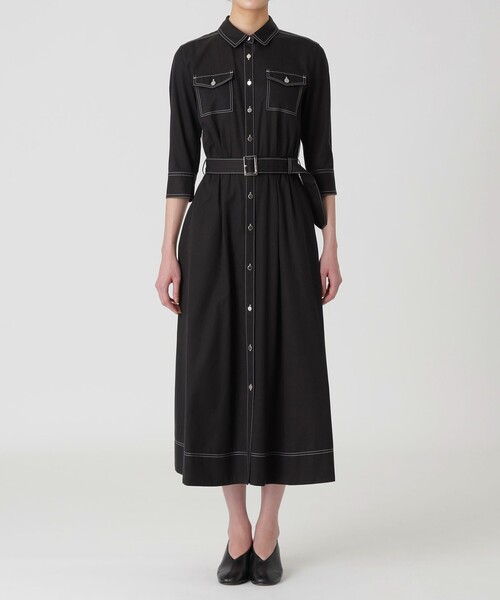 LOVELESS(ラブレス)の「ブラックブロッキングシャツドレス(シャツワンピース・レディース・ブラック・34/36)」の2枚目の写真