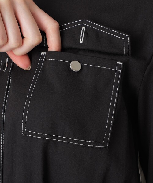 LOVELESS(ラブレス)の「ブラックブロッキングシャツドレス(シャツワンピース・レディース・ブラック・34/36)」の5枚目の写真