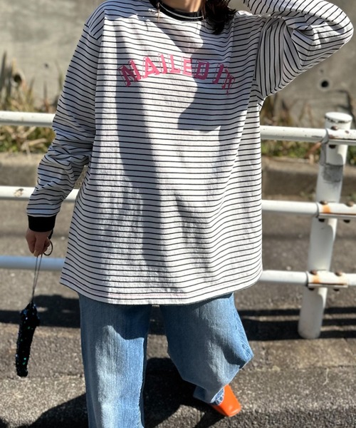 mi via loca（ミヴィアロカ）の「手書きロゴプリントロングスリーブTシャツ（Tシャツ/カットソー・レディース・ピンク/スミクロ/オフホワイト/ホワイト×ブラック・FREE/X-LARGE）」の2枚目の写真