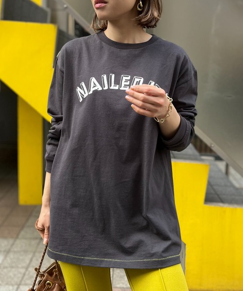 mi via loca（ミヴィアロカ）の「手書きロゴプリントロングスリーブTシャツ（Tシャツ/カットソー・レディース・ピンク/スミクロ/オフホワイト/ホワイト×ブラック・FREE/X-LARGE）」の12枚目の写真