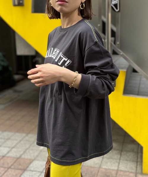 mi via loca（ミヴィアロカ）の「手書きロゴプリントロングスリーブTシャツ（Tシャツ/カットソー・レディース・ピンク/スミクロ/オフホワイト/ホワイト×ブラック・FREE/X-LARGE）」の13枚目の写真