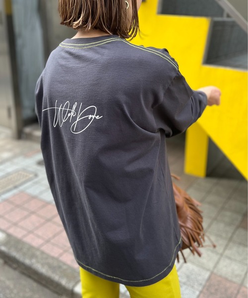 mi via loca（ミヴィアロカ）の「手書きロゴプリントロングスリーブTシャツ（Tシャツ/カットソー・レディース・ピンク/スミクロ/オフホワイト/ホワイト×ブラック・FREE/X-LARGE）」の14枚目の写真
