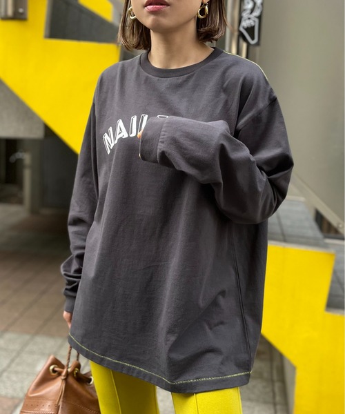 mi via loca（ミヴィアロカ）の「手書きロゴプリントロングスリーブTシャツ（Tシャツ/カットソー・レディース・ピンク/スミクロ/オフホワイト/ホワイト×ブラック・FREE/X-LARGE）」の7枚目の写真