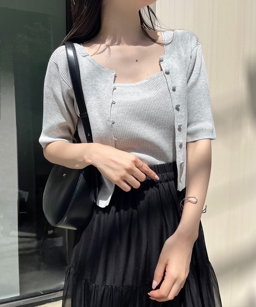 one after another NICE CLAUP（ワンアフターアナザーナイスクラップ）の「カップ付きビスチェセット/前後2wayカーディガン（アンサンブル・レディース・杢グレー/オフホワイト/ブラック/ピンク・FREE）」の4枚目の写真