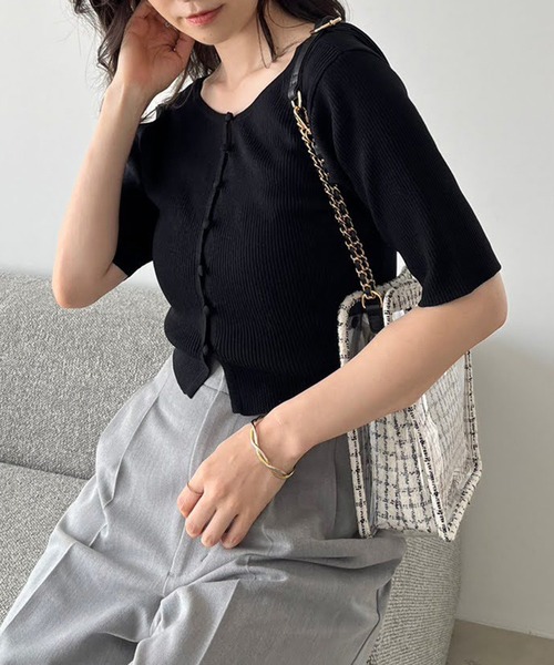 one after another NICE CLAUP（ワンアフターアナザーナイスクラップ）の「カップ付きビスチェセット/前後2wayカーディガン（アンサンブル・レディース・杢グレー/オフホワイト/ブラック/ピンク・FREE）」の13枚目の写真