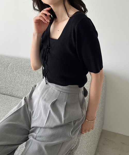 one after another NICE CLAUP（ワンアフターアナザーナイスクラップ）の「カップ付きビスチェセット/前後2wayカーディガン（アンサンブル・レディース・杢グレー/オフホワイト/ブラック/ピンク・FREE）」の11枚目の写真