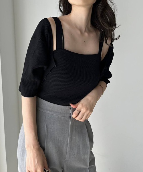 one after another NICE CLAUP（ワンアフターアナザーナイスクラップ）の「カップ付きビスチェセット/前後2wayカーディガン（アンサンブル・レディース・杢グレー/オフホワイト/ブラック/ピンク・FREE）」の14枚目の写真