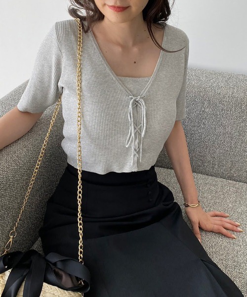 one after another NICE CLAUP（ワンアフターアナザーナイスクラップ）の「カップ付きビスチェセット/前後2wayカーディガン（アンサンブル・レディース・杢グレー/オフホワイト/ブラック/ピンク・FREE）」の20枚目の写真