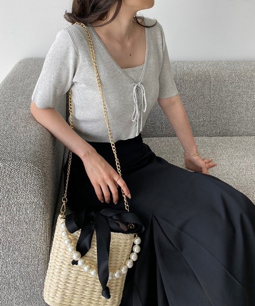 one after another NICE CLAUP（ワンアフターアナザーナイスクラップ）の「カップ付きビスチェセット/前後2wayカーディガン（アンサンブル・レディース・杢グレー/オフホワイト/ブラック/ピンク・FREE）」の21枚目の写真